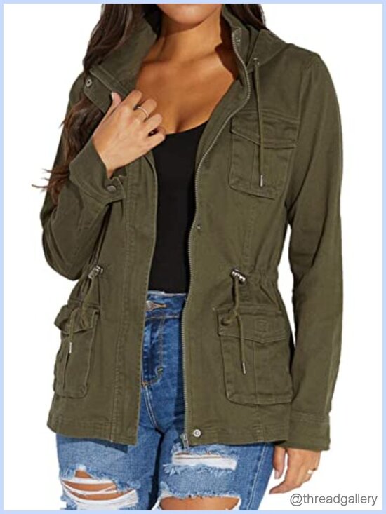 Jackets & Blazers - Women's Camo Utility Jacket Lightweight Full Zip V-Neck Casual Coat